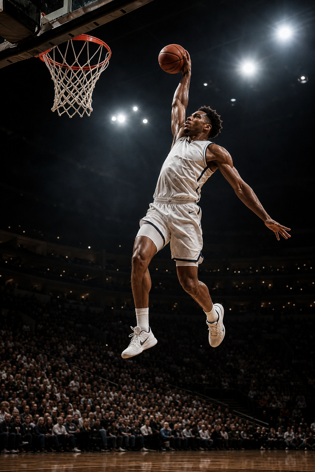 Giocatore di basket in elevazione per la schiacciata