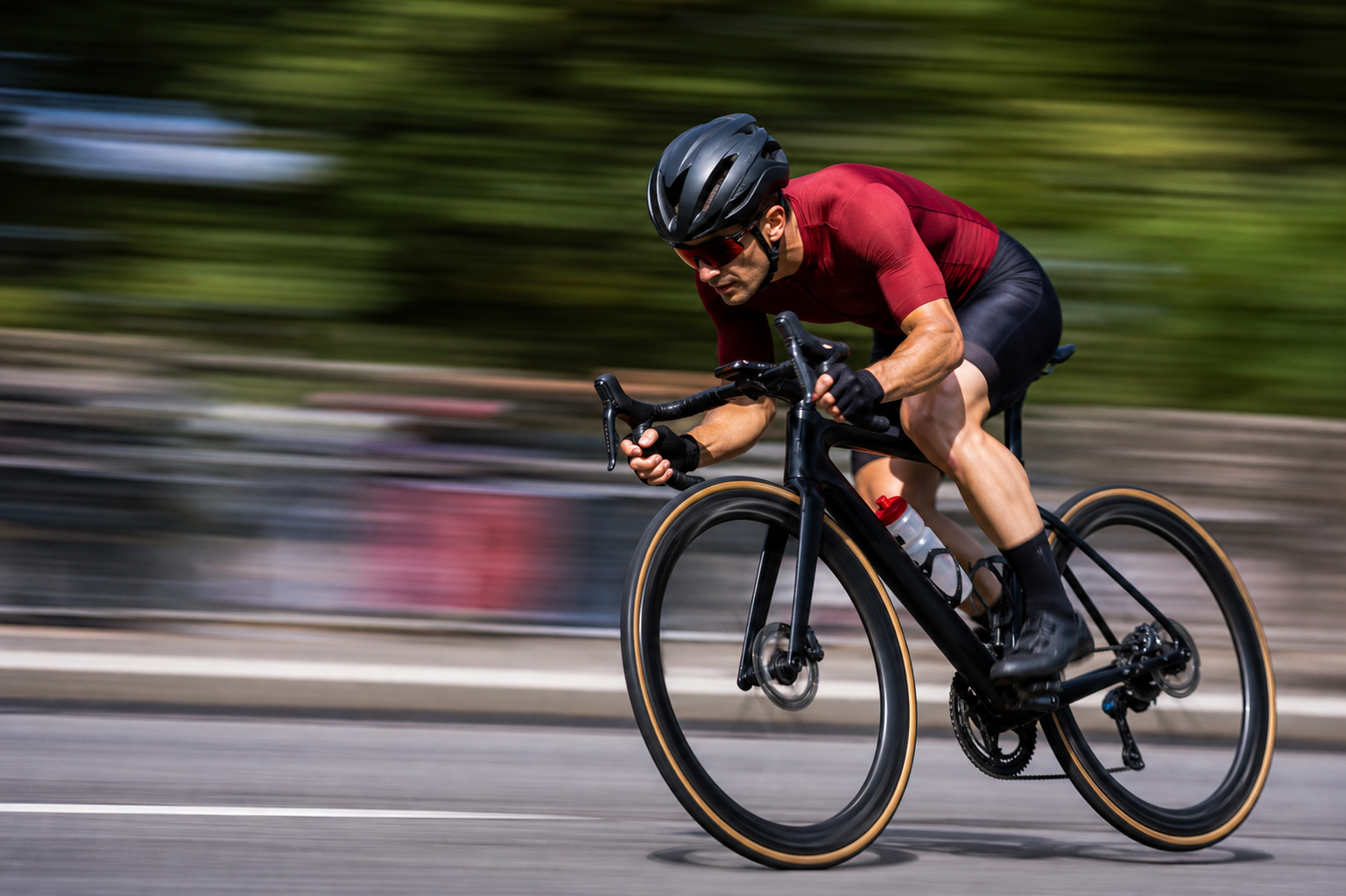 Ciclista in velocità con sfondo mosso